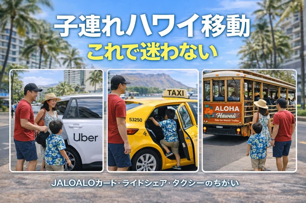 子連れハワイ旅行でトロリーやUberを使って移動するイメージ