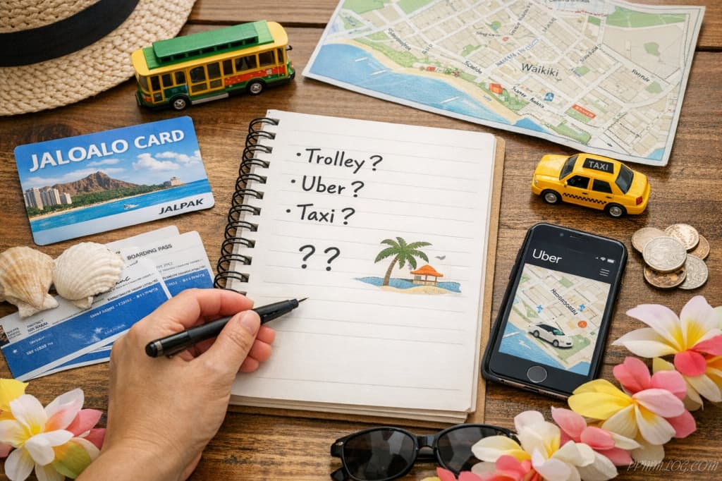 子連れハワイ旅行の移動手段を考える家族のイメージ